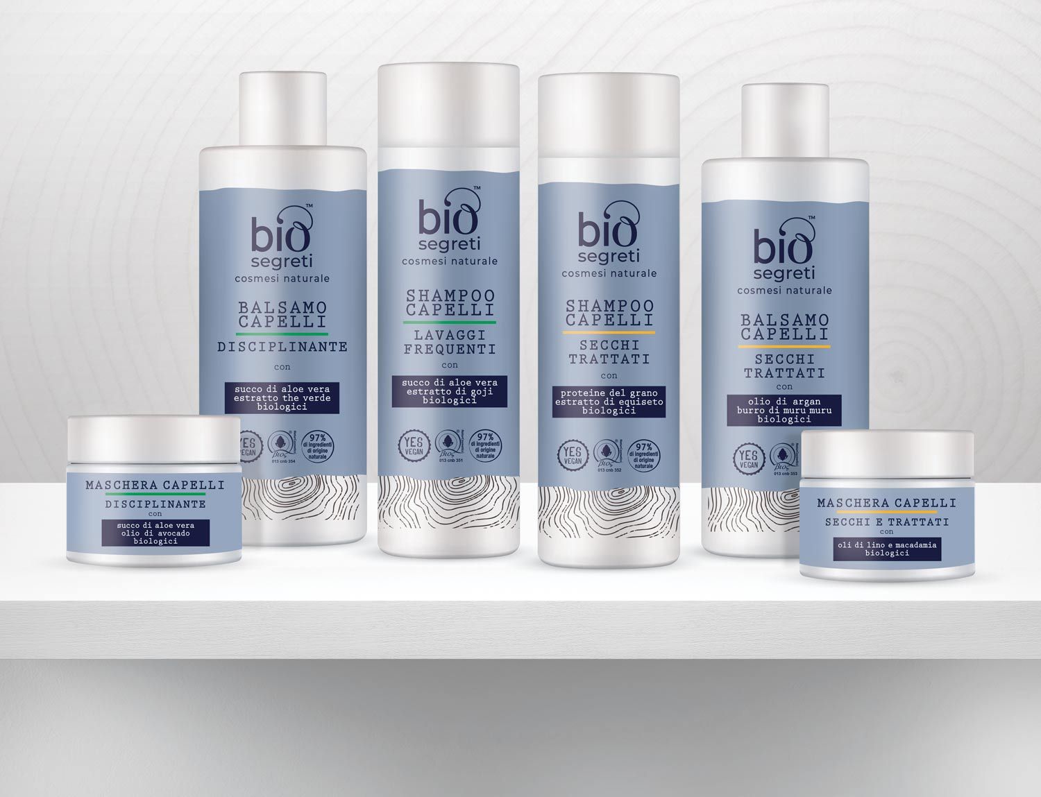 Packaging design di prodotti cosmetici naturali per la cura dei capelli destinati alla GDO realizzato da WillBe