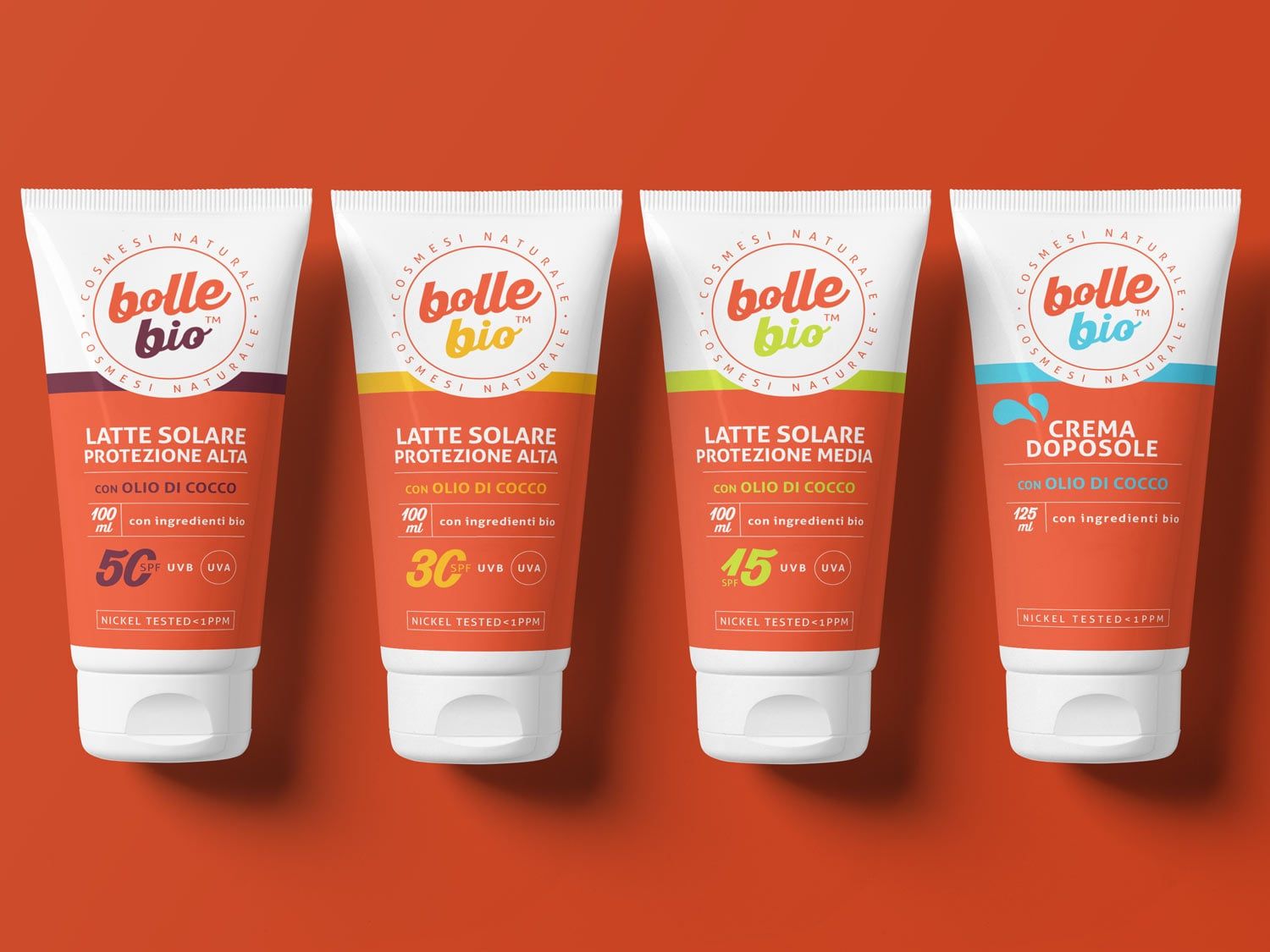 Packaging design di tubo latti solari e crema doposole di cosmesi naturale per millennial realizzato da WillBe