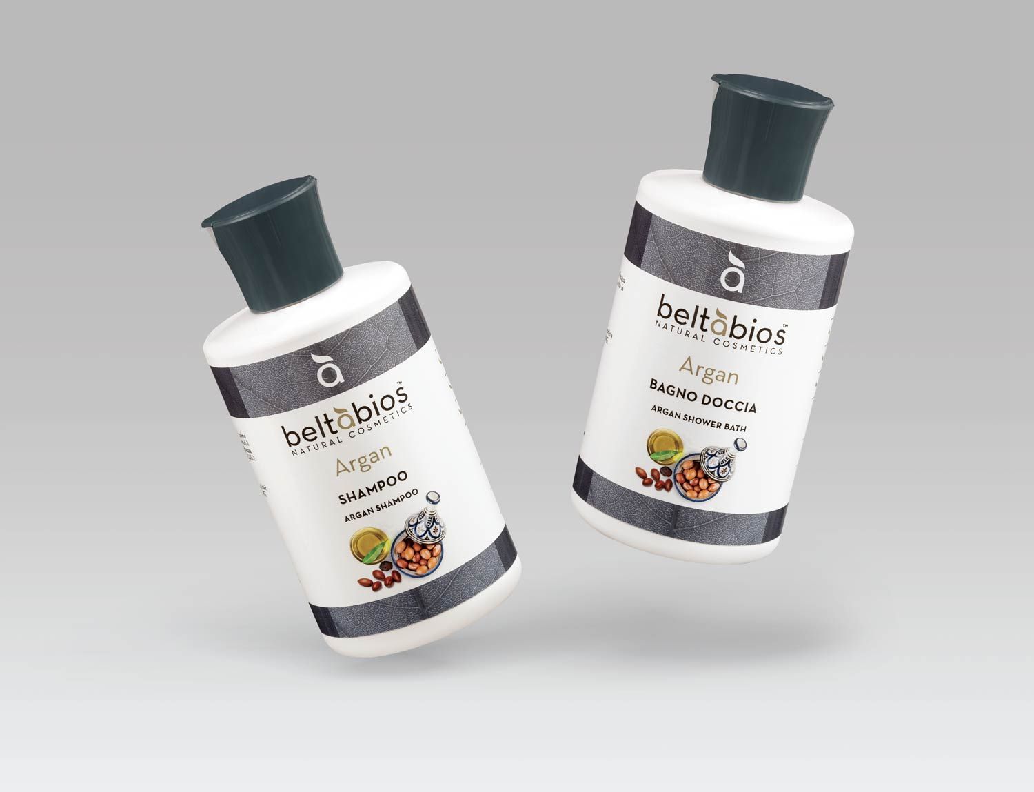 Packaging design di prodotti cosmetici naturali shampoo e bagno doccia Argan realizzato da WillBe