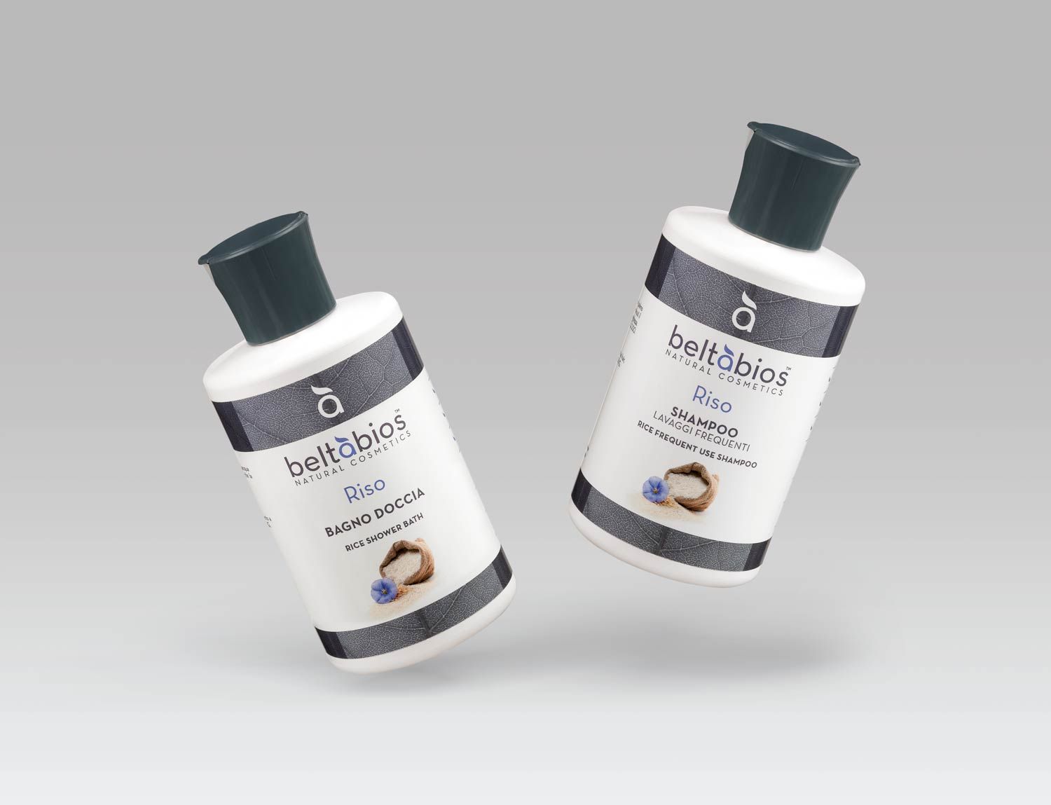 Packaging design di prodotti cosmetici naturali shampoo e bagno doccia realizzato da WillBe