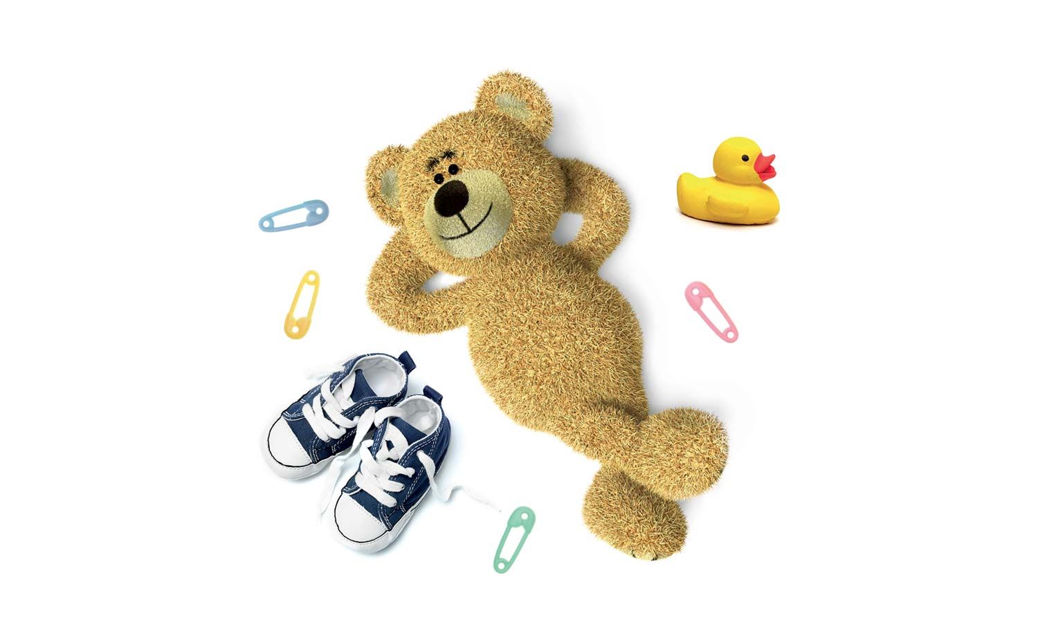 Composizione visual di un orsacchiotto usato nel packaging design di prodotti cosmetici naturali per bambini realizzato da WillBe