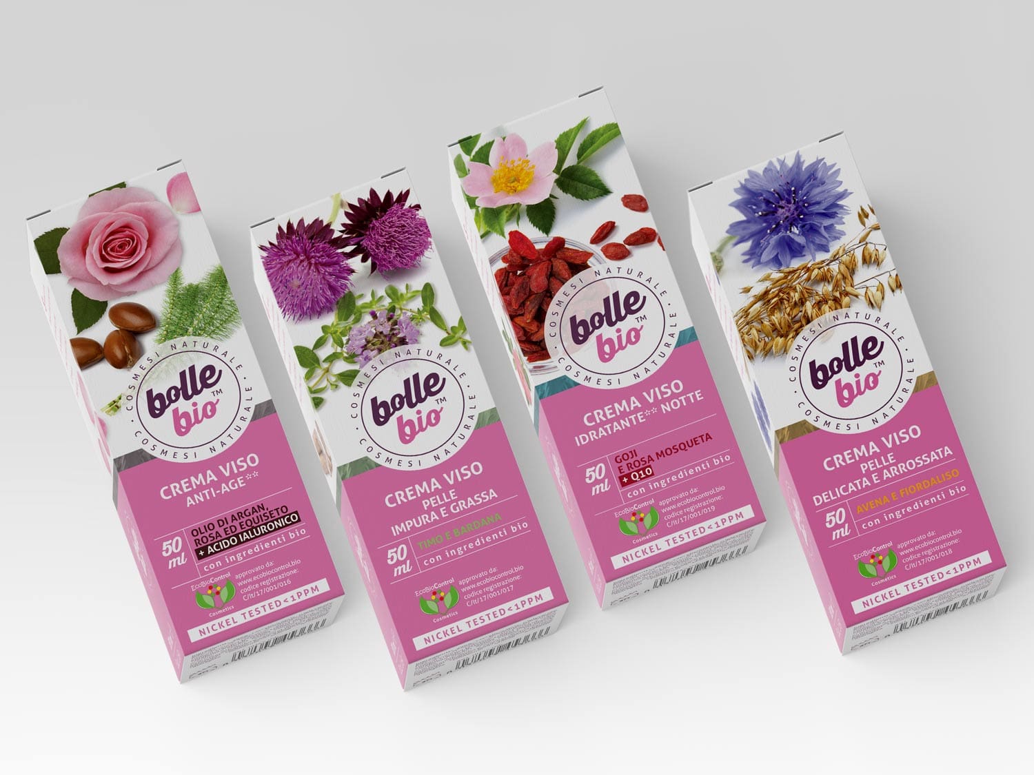 Packaging design di astucci creme viso di cosmesi naturale per millennial realizzato da WillBe