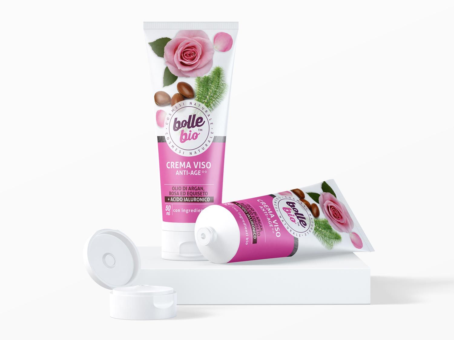 Packaging design di tubo crema antiage di cosmesi naturale per millennial realizzato da WillBe